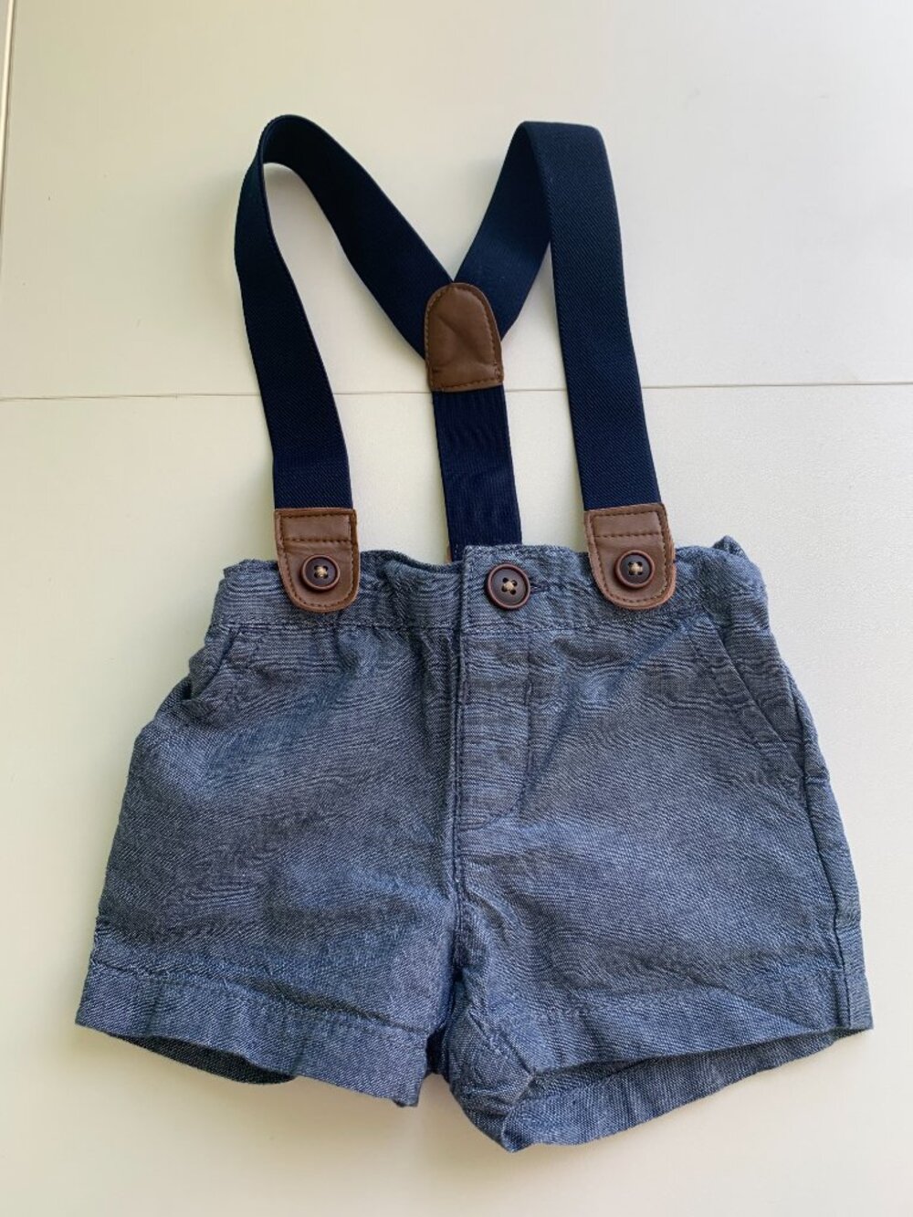 Gymboree Boy Seersucker Blue Stripe Short Suspender Overall Size 0-3 months